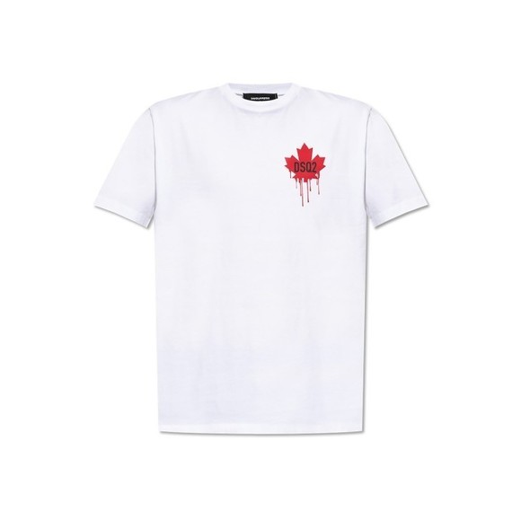 Dsquared2 White Cotton T-Shirt With Bold Maple Leaf Graphic - NWT - Picture 1 of 5